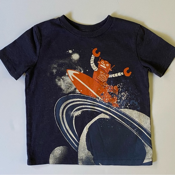 Gap Shirt Size 2T Boys Robot Space Surfing T Top Blue Short Sleeved Gapkids - Picture 1 of 12